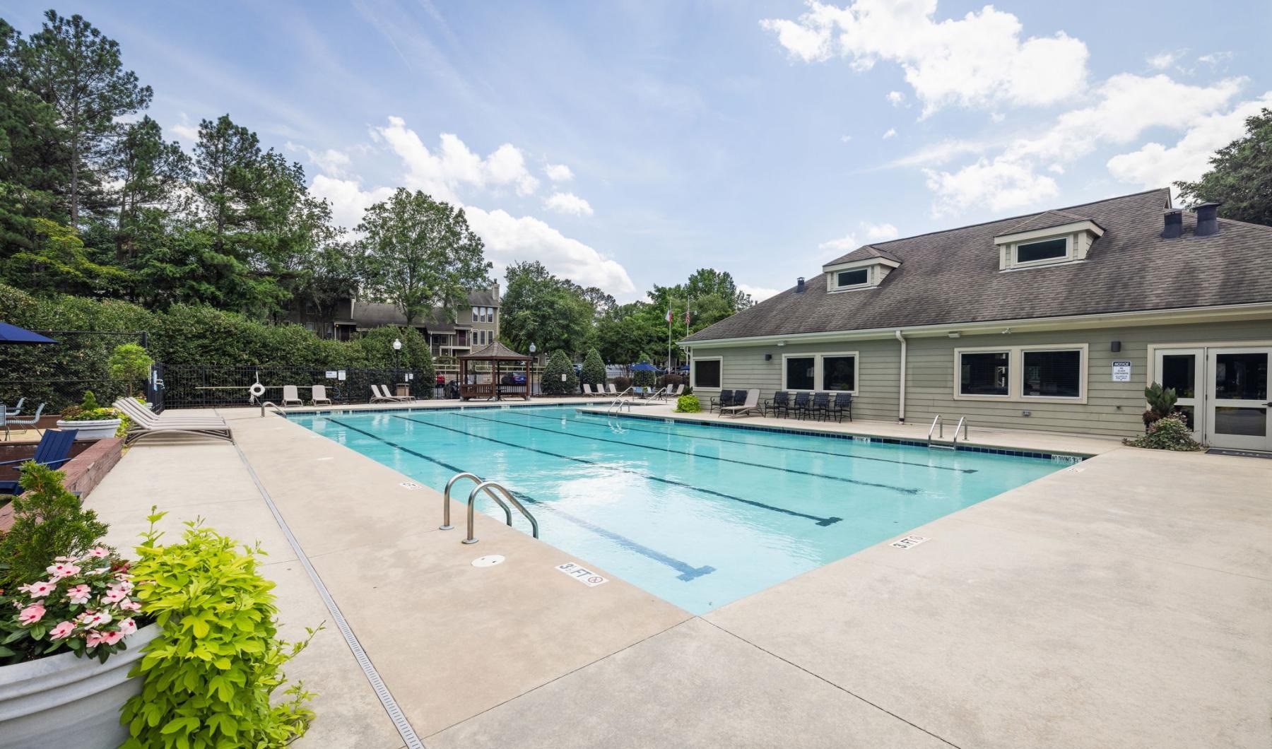 a swimming pool in a backyard